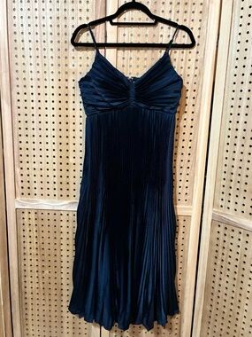 Likely Black Pleated Midi Dress with Spaghetti Straps Size 6